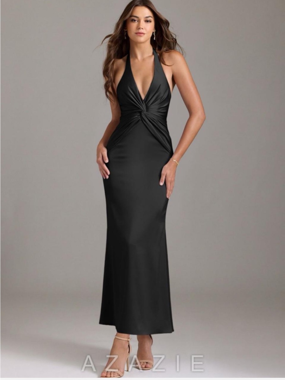 Azazie black bridesmaid maxi dress
